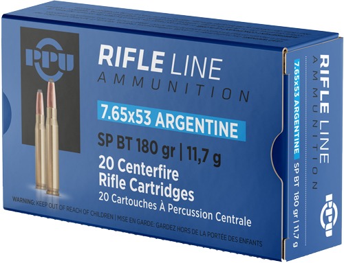 PPU 7.65X53 ARGENTINE MAUSER 180GR JSP 20RD 10BX/CS