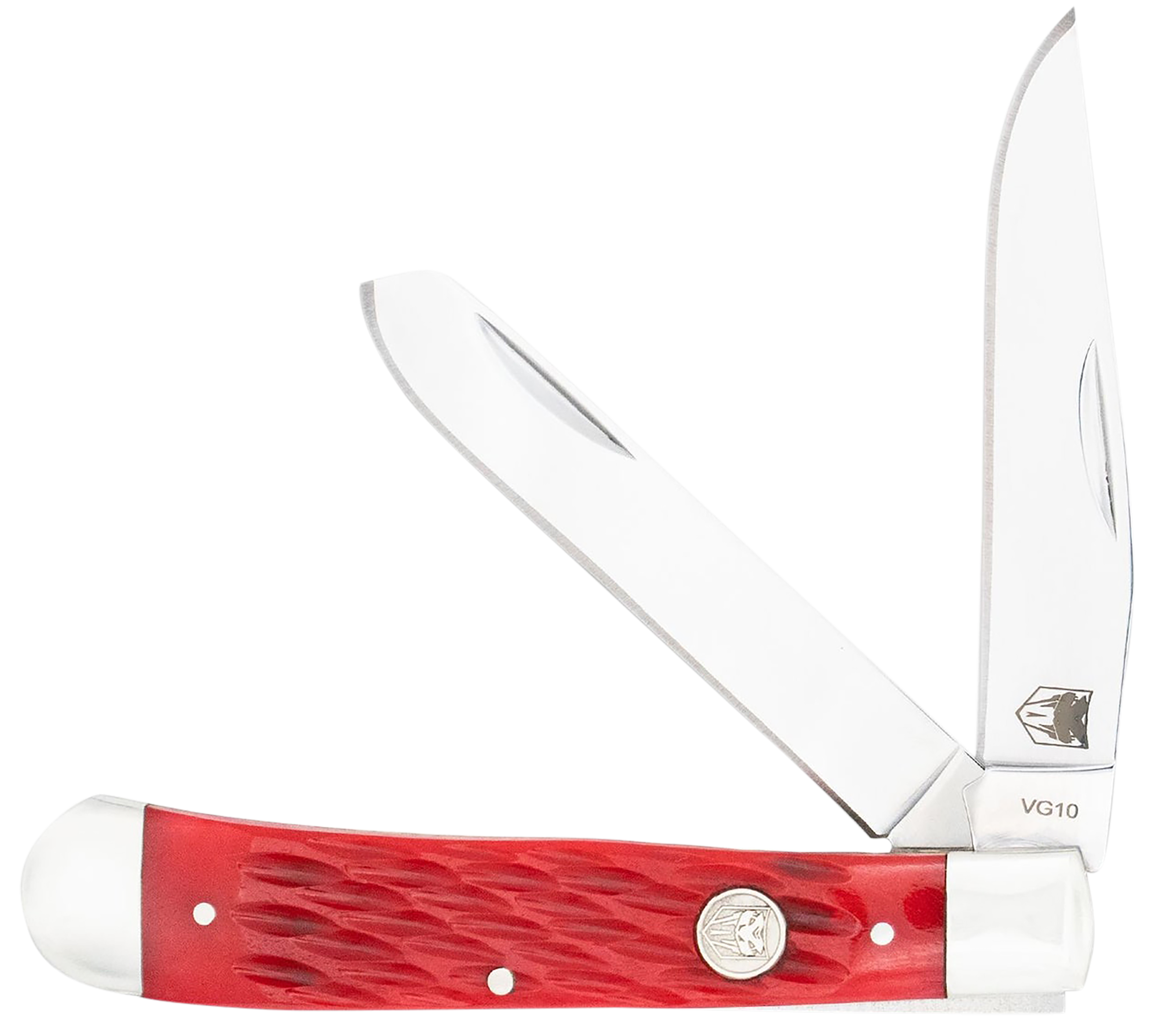 CobraTec Knives CTTDTRPREDBN Trapper Folding 2.88" Clip Point, 2.94" Spey Plain Polished VG-10 SS Blades, 4.44" Red Bone Scales/SS Handle