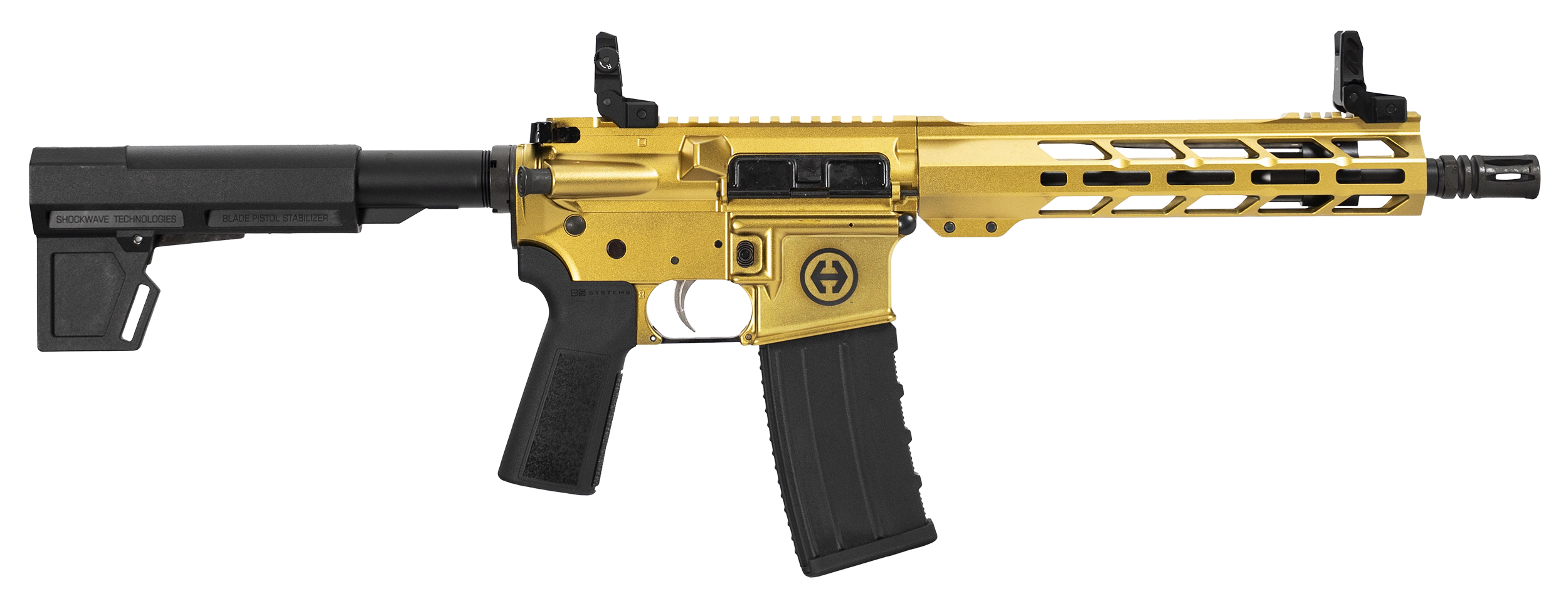 Hi-Point HP15P-556GOLD HP 15P 5.56 NATO 30+1 10.50" Black Threaded Barrel, Gold Aluminum Receiver w/Picatinny Rail, M-LOK Handguard, Blade Black Polymer Brace, Black B5 P Type 23 Grip