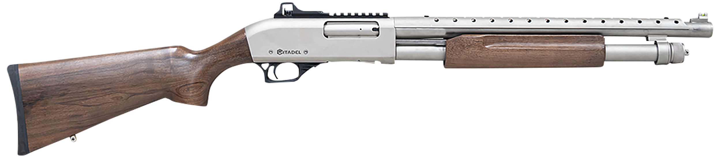Citadel FRMN1220NKL Mariner  12 Gauge Pump 3" 4+1 18.50"  Nickel Full Heat Shield Barrel, Nickel Picatinny Rail Stainless Steel Receiver, Fixed Walnut Wood Stock