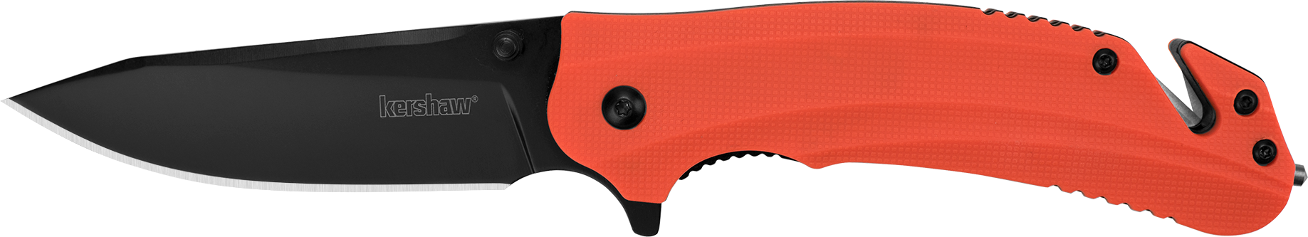 Kershaw 8650 Barricade 3.50" Folding Drop Point Plain Black Oxide 8Cr13MoV SS Blade Orange Glass-Filled Nylon Handle Features Glass Breaker Includes Pocket Clip