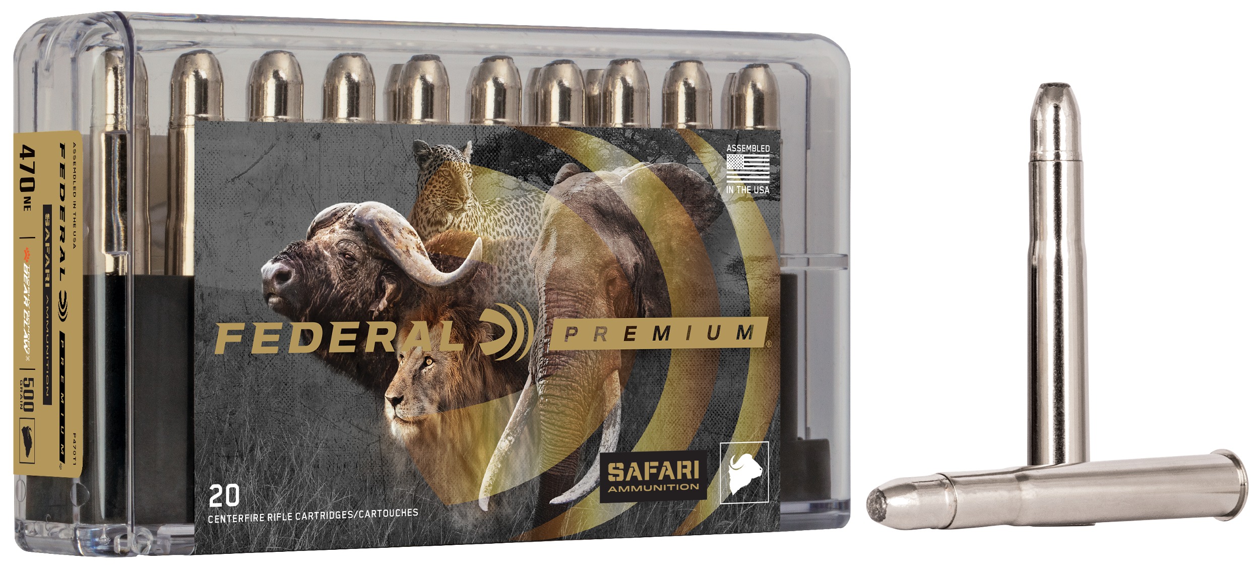 Federal P470T1 Premium Safari Cape-Shok 470NitroExpress 500gr Trophy Bonded Bear Claw 20 Per Box/10 Case
