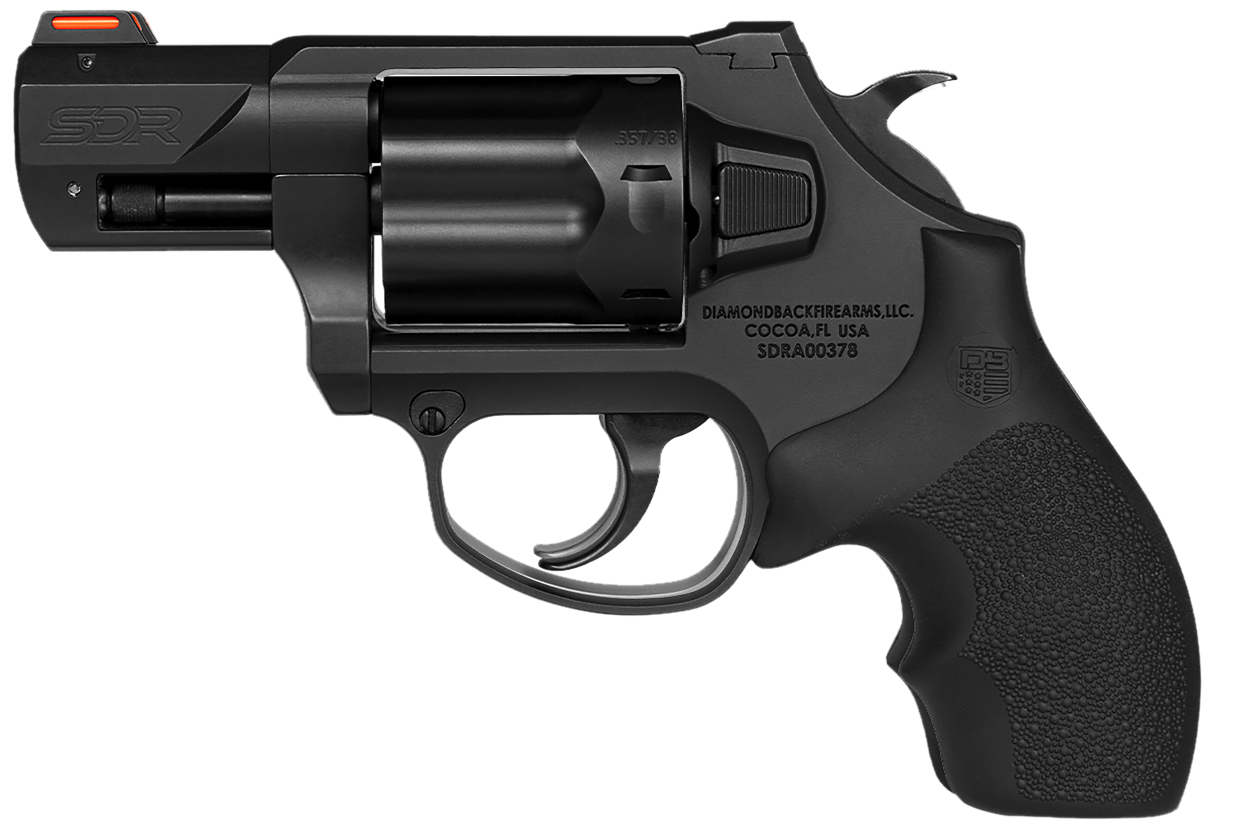 Diamondback DB0700S001 SDR  Small 357 Mag/38 Special +P 6 Shot 2" Black Nitride Stainless Steel Barrel, Cylinder & Frame, Black Hogue Rubber Grip, Exposed Hammer