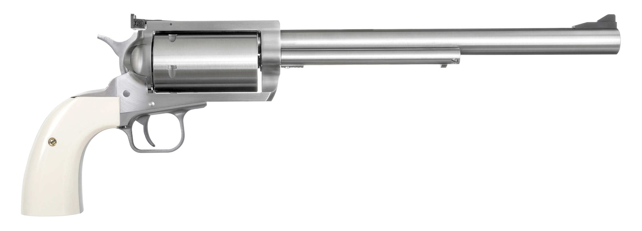 Magnum Research BFR4570B BFR Long Cylinder Extra Large 45-70 Gov 5 Shot 10" Brushed Stainless Steel Barrel, Cylinder & Frame, Bisley White Laminate Grip, Exposed Hammer