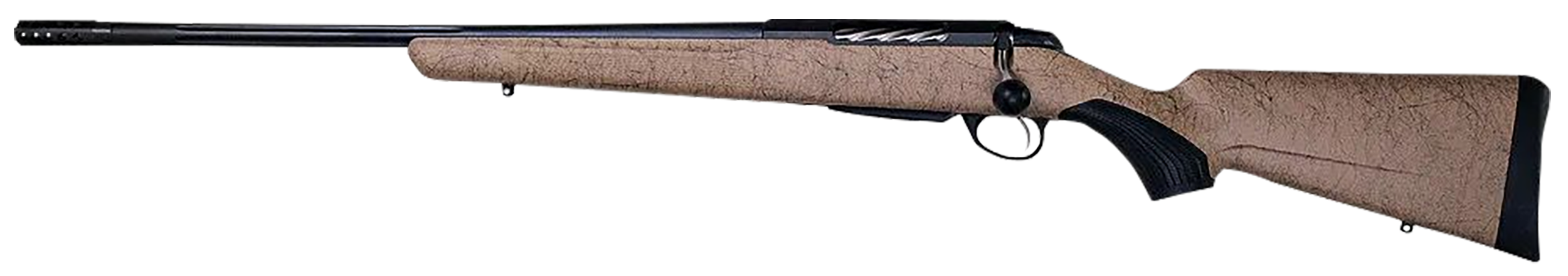 Tikka JRTXRT482 T3x Lite 6.5 Creedmoor 3+1 24.30" Fluted/Threaded, Black Barrel/Rec, Black Webbed Tan Roughtech Synthetic Stock, Interchangeable Grip, Muzzle Brake Left Hand