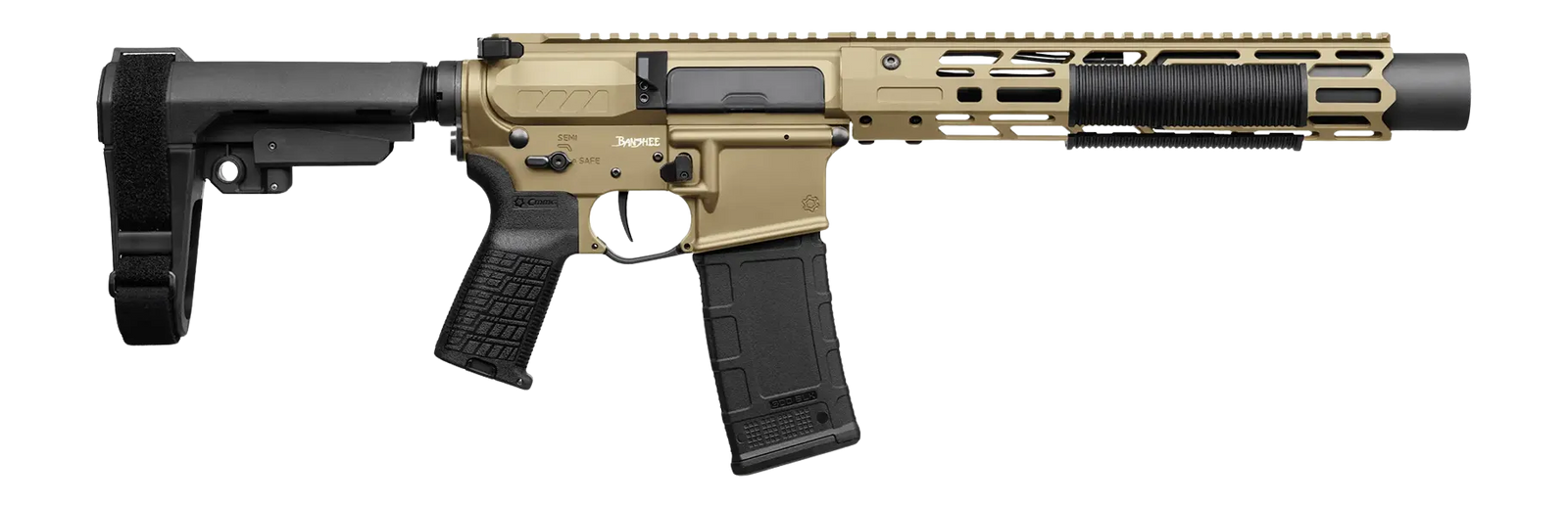 CMMG 30A0ED0-CT Zeroed Banshee Mk4 300 Blackout 30+1 6.50" Black Nitride Threaded Barrel, Coyote Tan Cerakote Aluminum Receiver w/Picatinny Rail, M-LOK Handguard, Black Polymer CMMG RipBrace, CMMG Zer