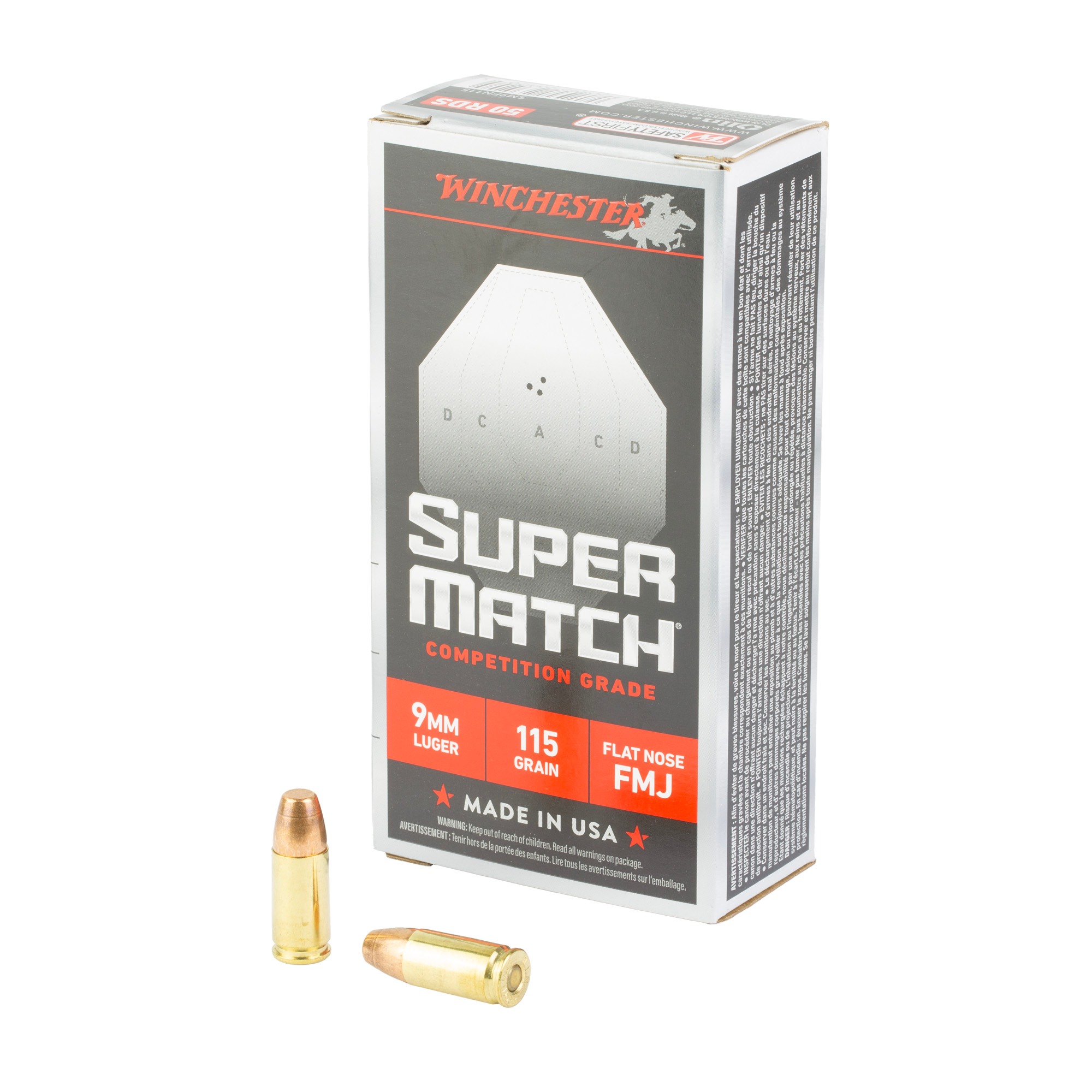 Winchester Super Match 9mm 115gr FMJ 50rd Box
