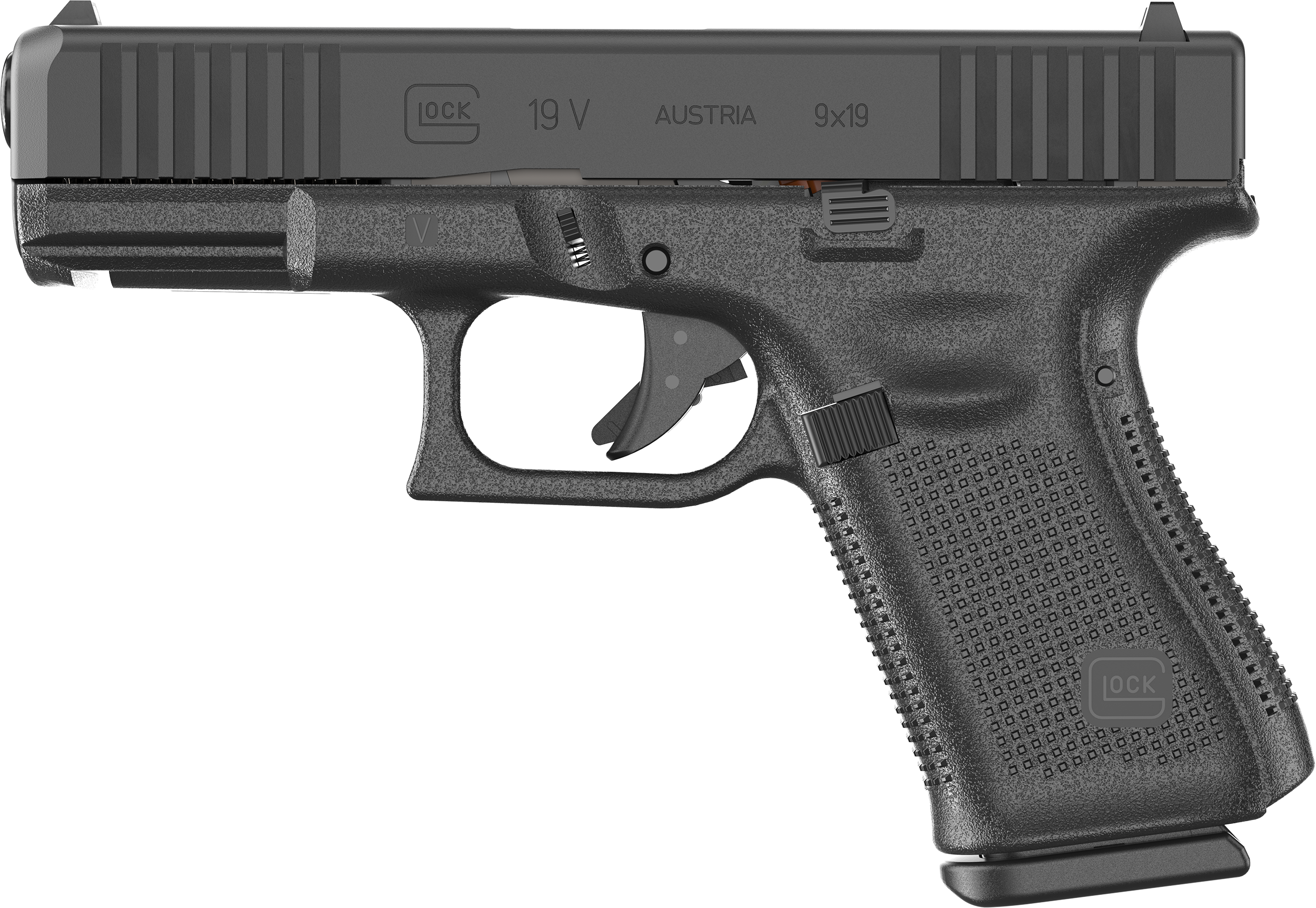 Glock PV1950203 G19 V Compact 9mm Luger 15+1 4.02" Black Barrel & Steel Serrated Slide, Black Polymer Frame w/Accessory Rail, Interchangeable Backstrap