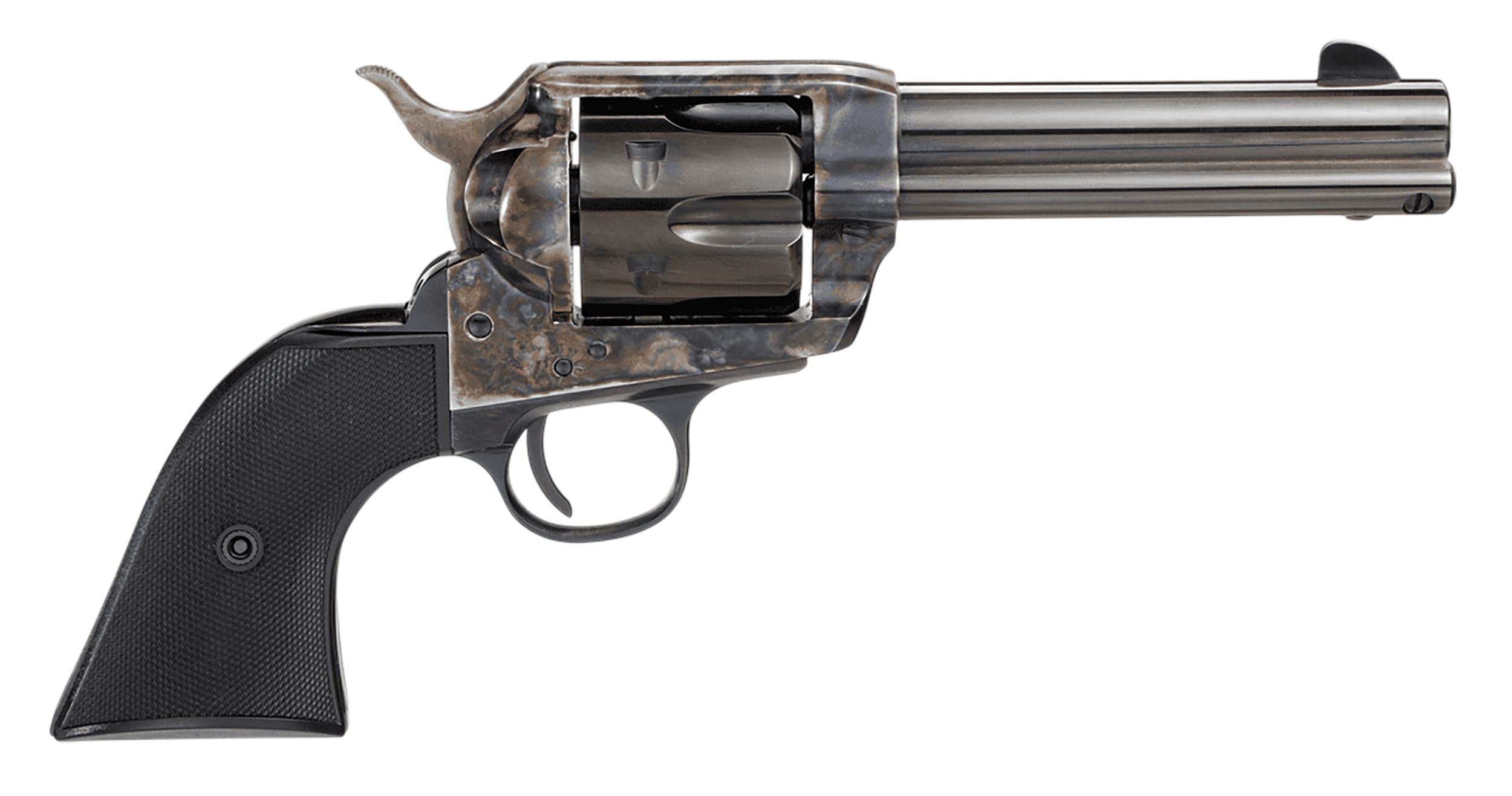 Taylors & Company 200109 1873 Pietta 9mm Luger 6 Shot 4.75" Blued Round Barrel, Blued Cylinder, Color Case Hardened Steel Frame, Black Checkered Plastic Navy Grip, Manual Safety, Exposed Hammer
