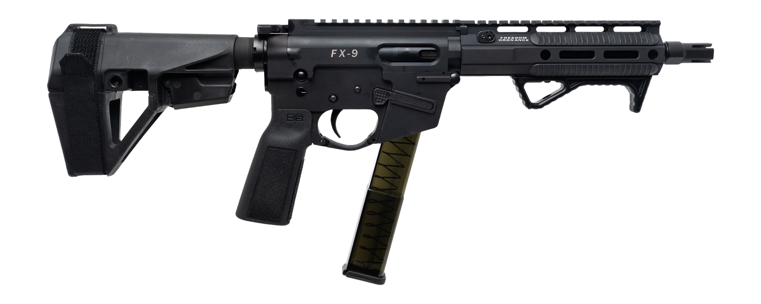 Freedom Ordance FX9P8E-BLK FX9P Elite 9mm Luger 8" Black Nitride Threaded Barrel, Black Anodized Aluminum Receiver w/Picatinny Rail, M-LOK Handguard, Black Polymer SB Tactical SBA5 Brace, Black Polyme
