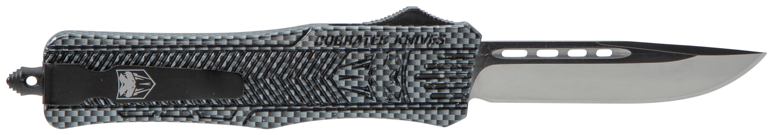 CobraTec Knives MCFCTK1MDNS CTK-1  Medium 3" OTF Drop Point Plain D2 Steel Blade/Carbon Fiber Aluminum Handle Features Glass Breaker Includes Pocket Clip