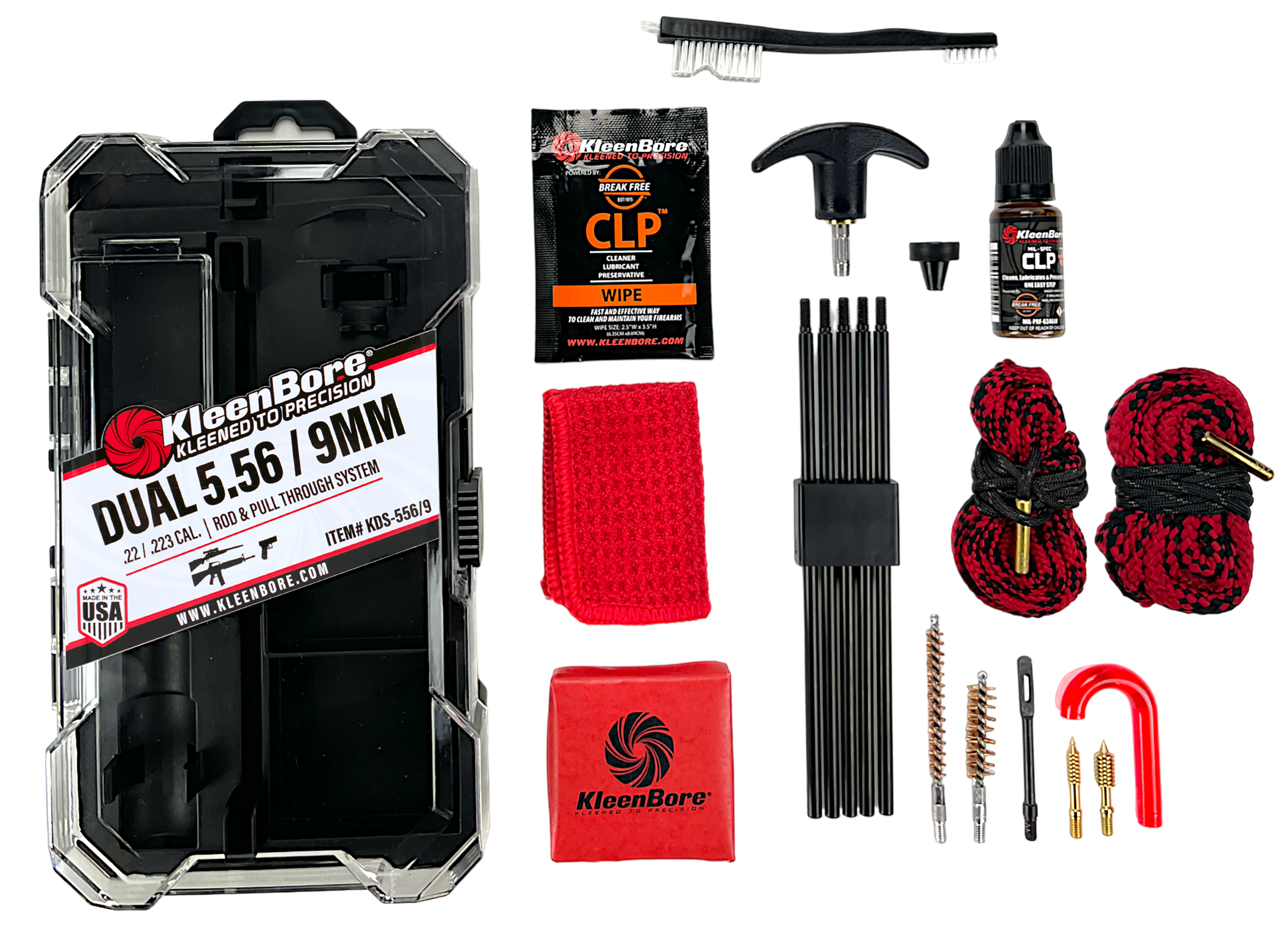 KleenBore KDS556/9 Dual System Cleaning Kit 5.56/22/223 w/ Dual Rod Rope Pull Through