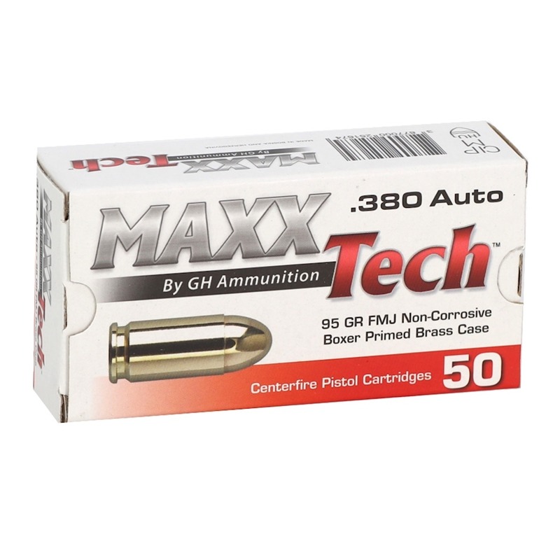 MAXX TECH 380ACP 95GR FMJ BOXER PRIMED 50RD BOX 20 BXS PER CASE