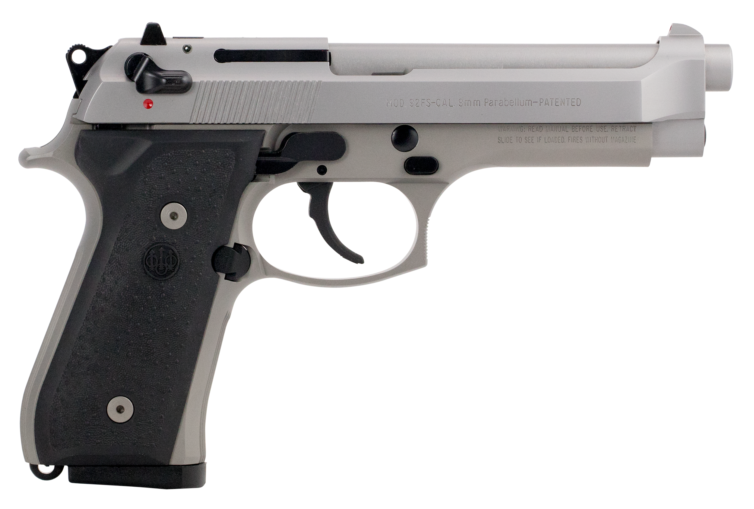 Beretta USA JS92F510CA 92FS Inox *CA Compliant Full Size 9mm Luger 10+1 4.90" Satin Stainless Barrel, Serrated Slide & Alloy Frame, Black Stippled Rubber Grips