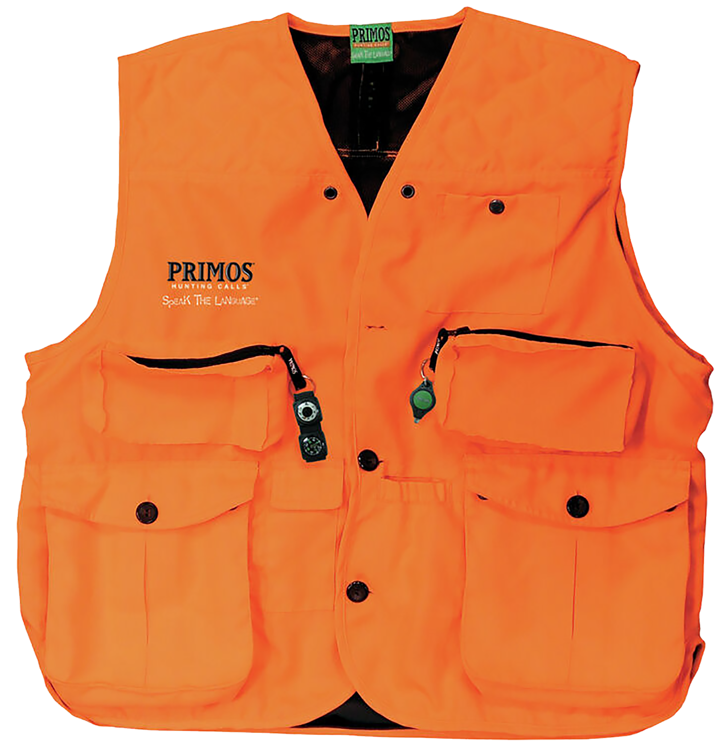 Primos 65702 Gunhunter's Hunting Vest Large Blaze Orange Features Compass & LED Light