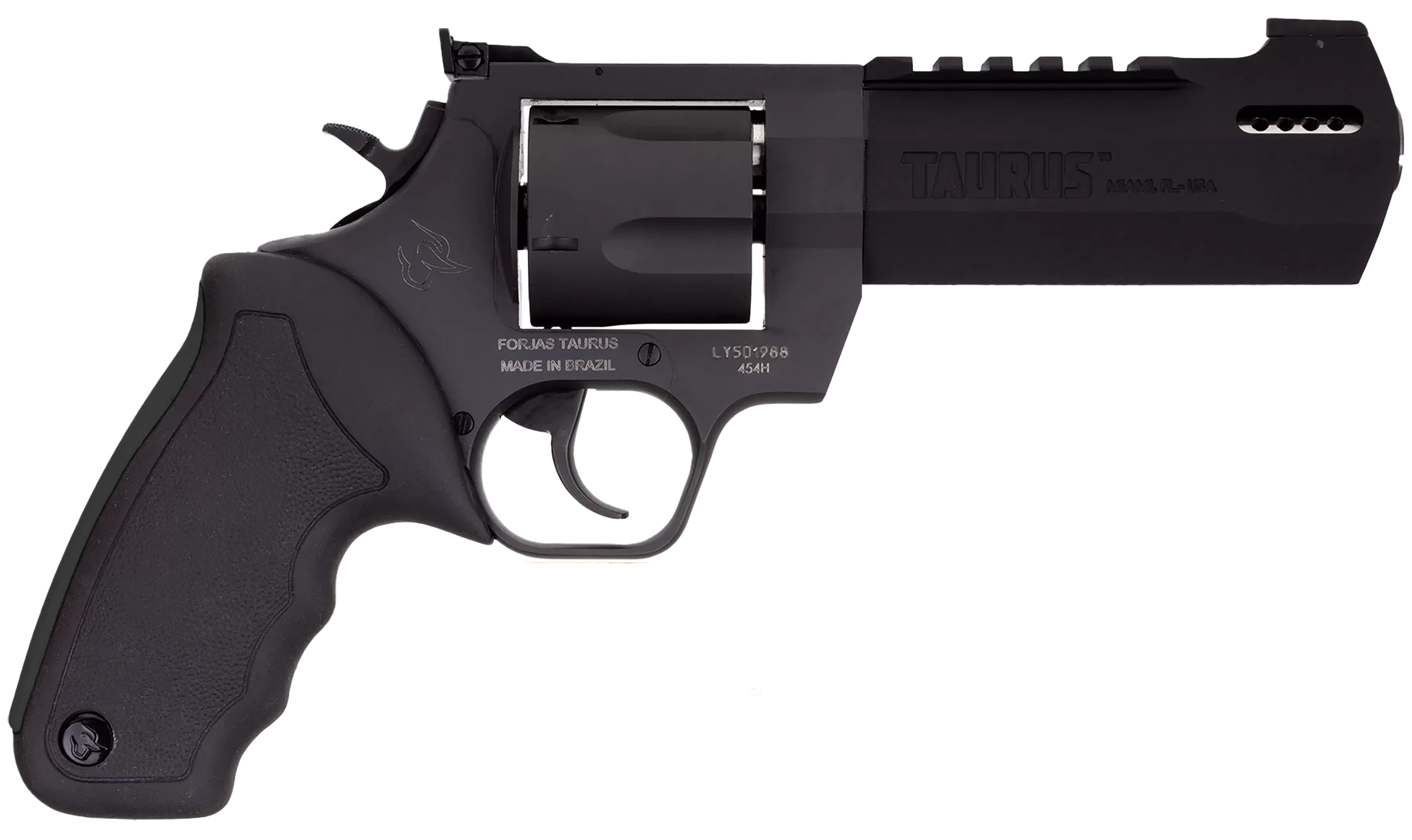 Taurus 2-440051RH Raging Hunter  44 Rem Mag Caliber with 5.12" Picatinny Rail/Ported Barrel, 6rd Capacity Matte Black Oxide Finish Cylinder, Matte Black Oxide Finish Steel Frame & Black Rubber Grip