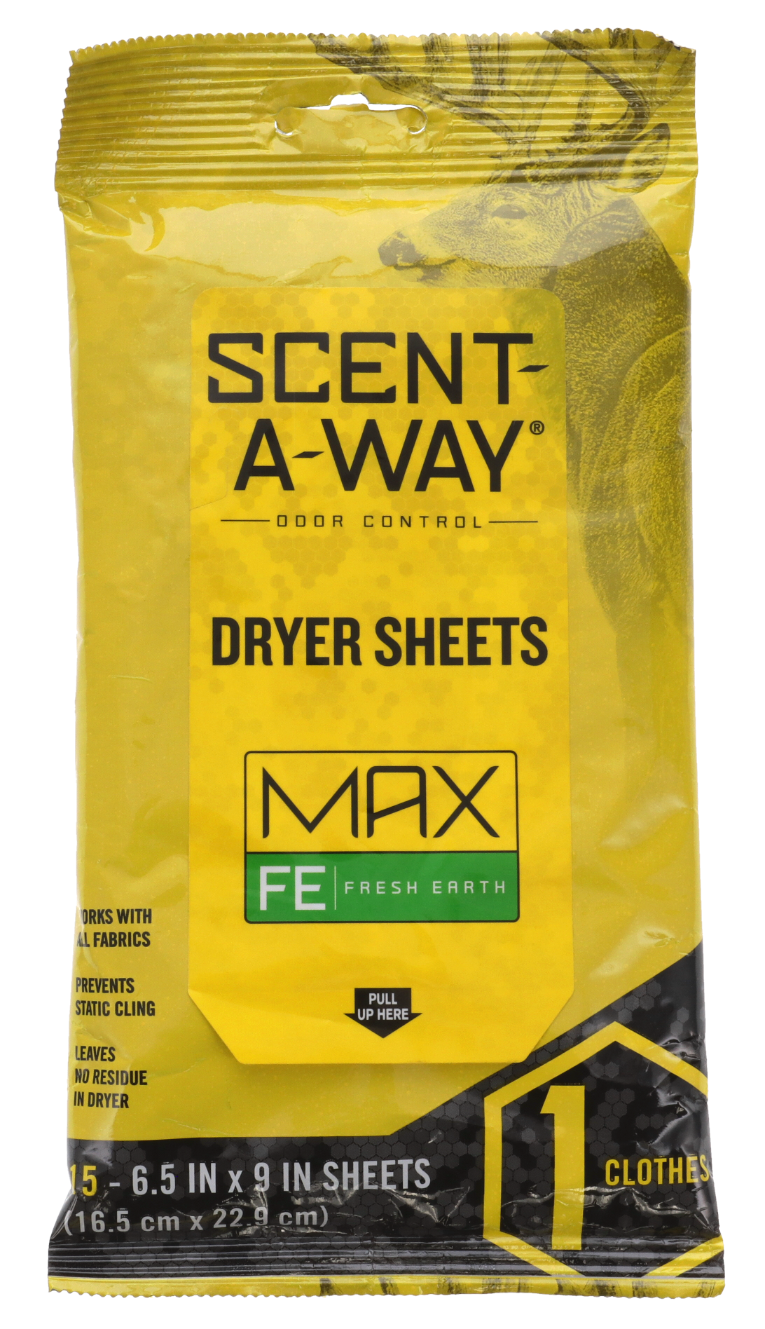 Scent-A-Way 07708 Max Dryer Sheets Odor Eliminator Earth 15 Per Pkg