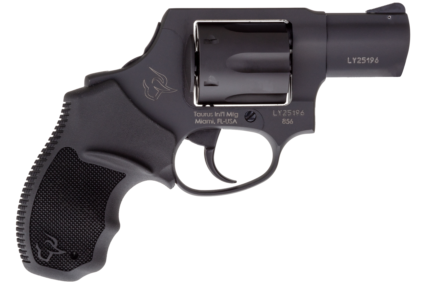 Taurus 2-856021CH 856  Small 38 Special +P 6 Shot 2" Matte Black Carbon Steel Barrel, Cylinder & Frame, Black Finger Grooved Rubber Grip, Transfer Bar Safety, Concealed Hammer