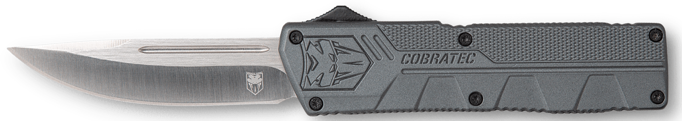 CobraTec Knives GYCTLWDNS Lightweight 3.25" OTF Drop Point Plain D2 Steel Blade/Gray Aluminum Handle Includes Pocket Clip