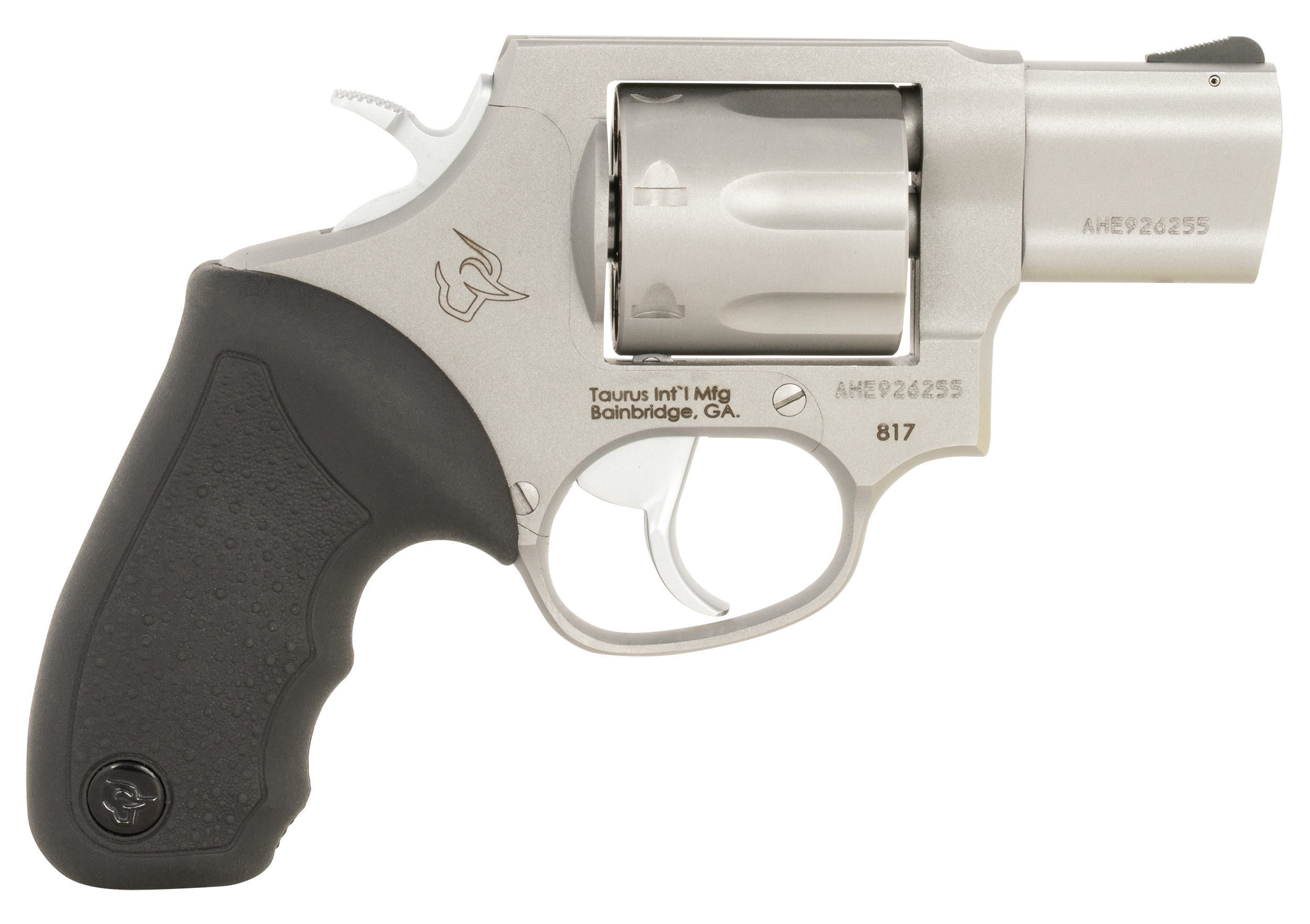 Taurus 2-817029 817  Medium 38 Special 7 Shot 2" Matte Stainless Steel Barrel, Cylinder & Frame, Black Rubber Grip, Exposed Hammer