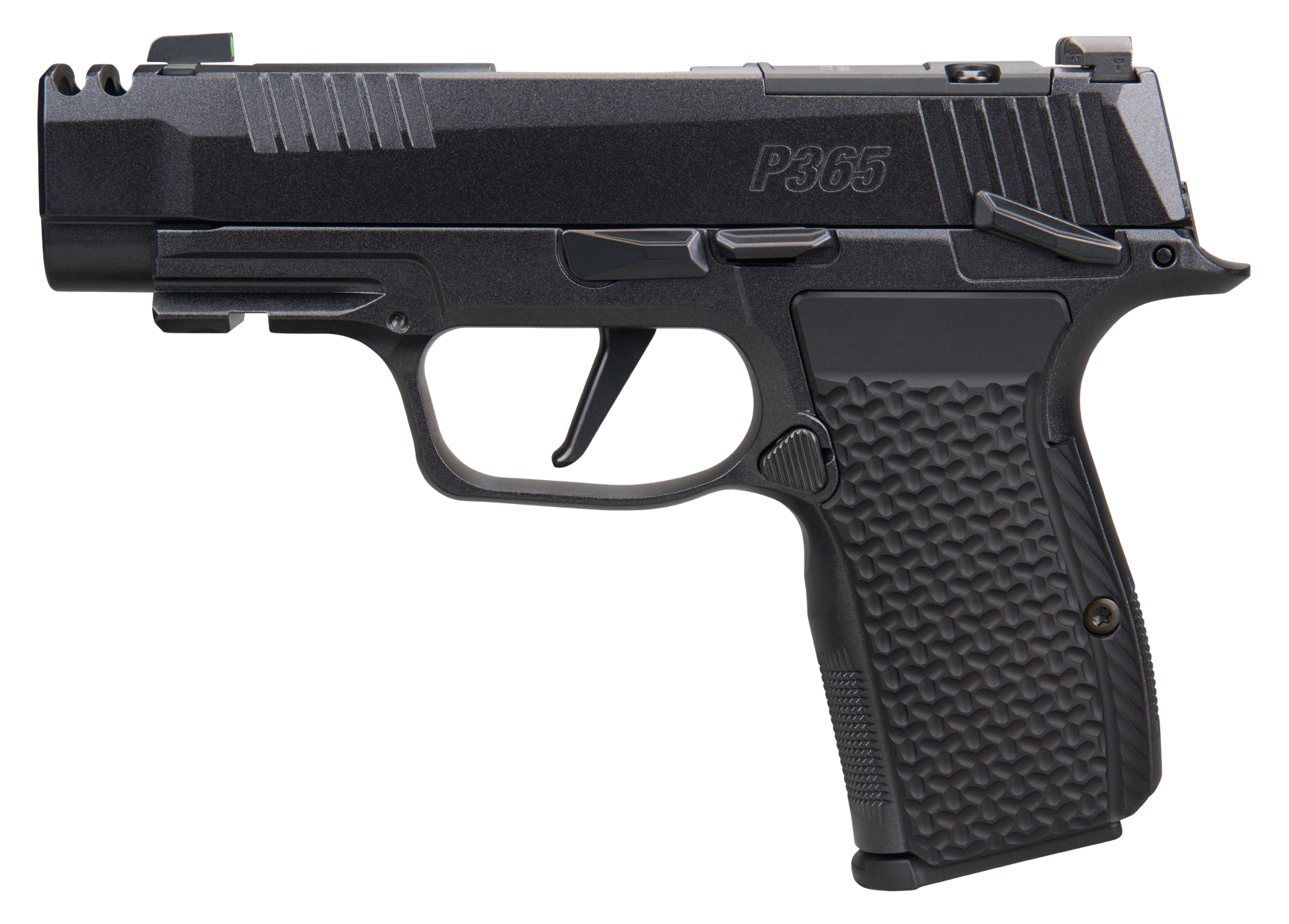 Sig Sauer 365AXG380COMPLUXEMSCA P365 AXG LUXE Micro-Compact 380 ACP 10+1 3.10" Black Pearlescent Cerakote Stainless Steel Integrated Compensator/Optic Ready/Serrated Slide & Frame w/Picatinny Rail, Bl