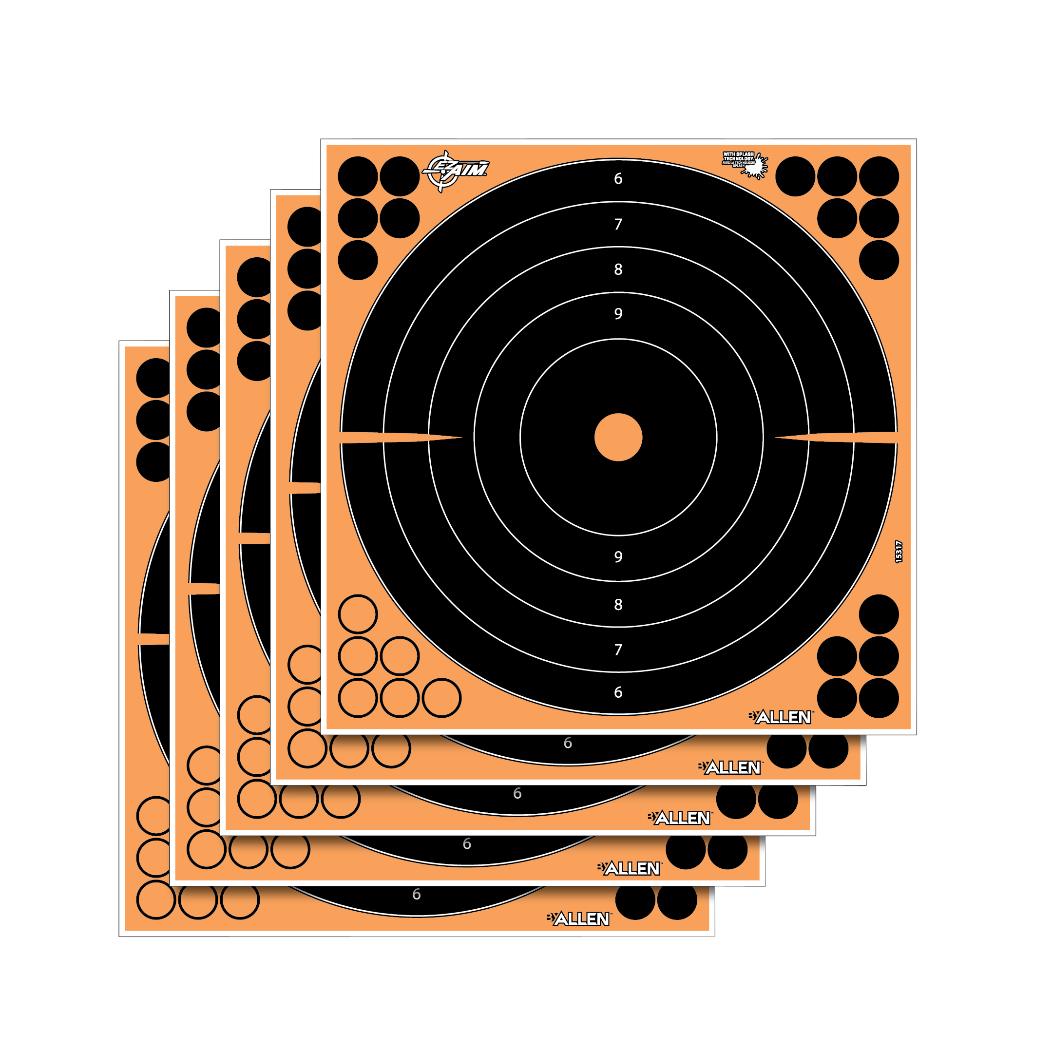 EZ-Aim 15317 Splash Reactive  Self-Adhesive Paper Black/Orange 12" Bullseye 5 Pack