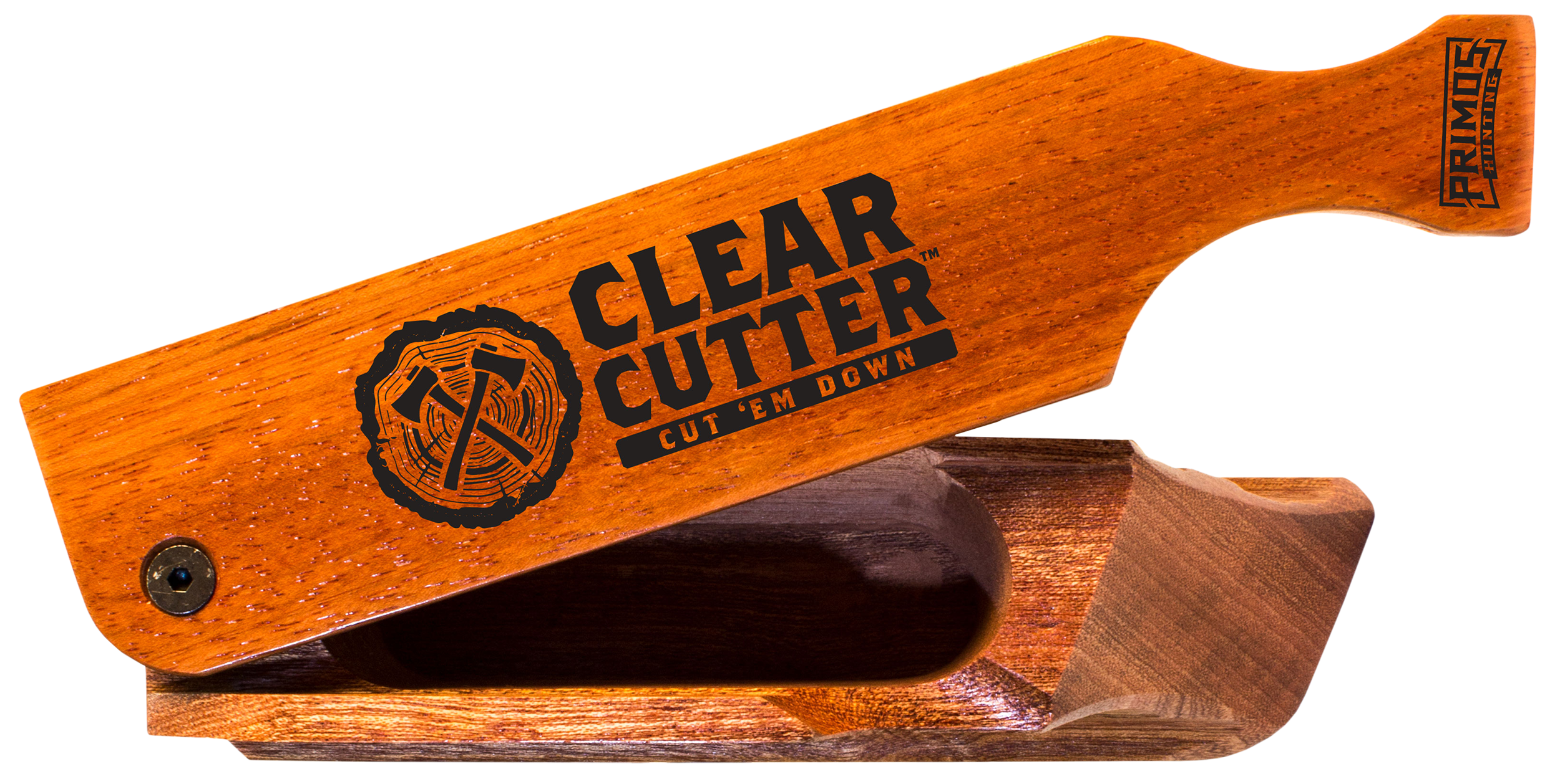 Primos PS244 Clear Cutter Box Call Turkey Hen Sounds Attracts Turkeys Brown Mahogany/Walnut