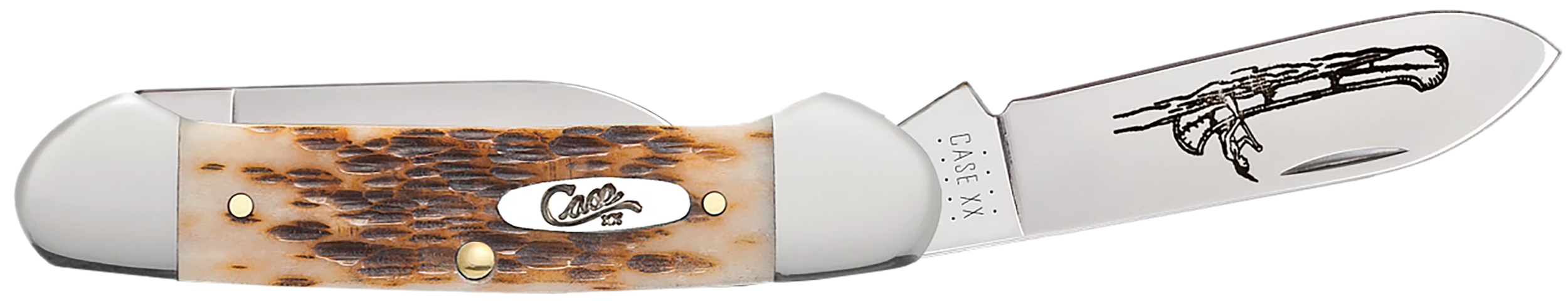 Case 00263 Canoe  2.60"/1.97" Folding Spear/Pen Plain Mirror Polished Chrome Vanadium Steel Blade/Peach Seed Jigged Amber Bone Handle