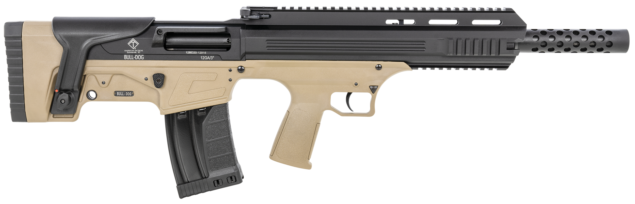ATI ATIG12BDT Bulldog  12 Gauge Semi-Auto 3" 5+1 18.50" Black Steel Barrel, Black Aluminum Receiver, Picatinny Rail, Tan Fixed Bullpup Stoc & Grip
