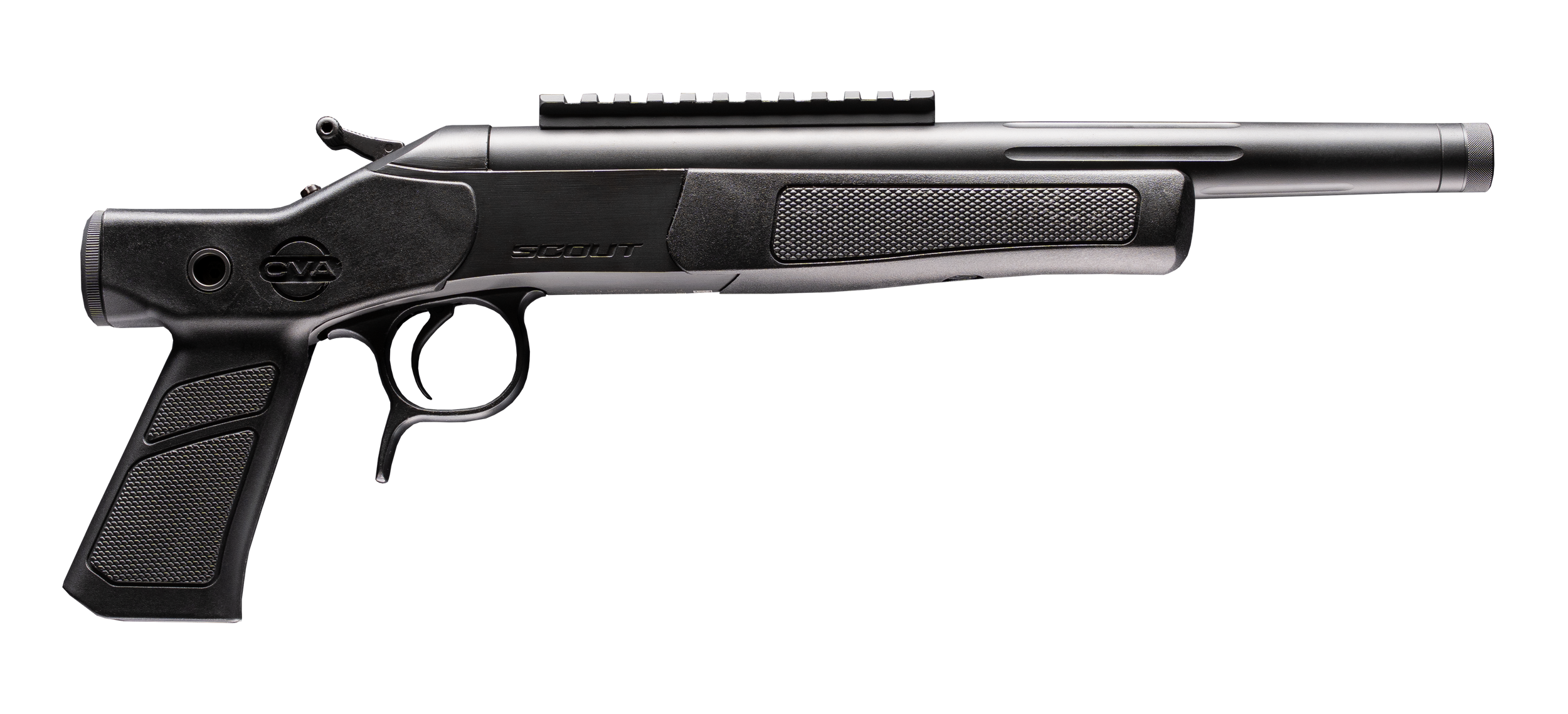 CVA CP804 Scout XP 350 Legend 1rd 11.50" Matte Stainless Steel Fluted Threaded Barrel, Picatinny Rail, Graphite Black XP Pistol Grip