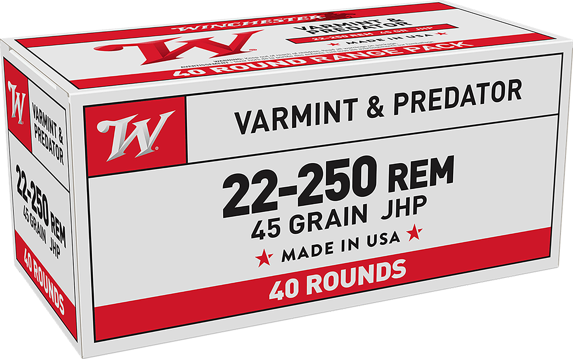 Winchester Ammo USA222502 USA  22-250Rem 45gr Jacketed Hollow Point 40 Per Box/10 Case