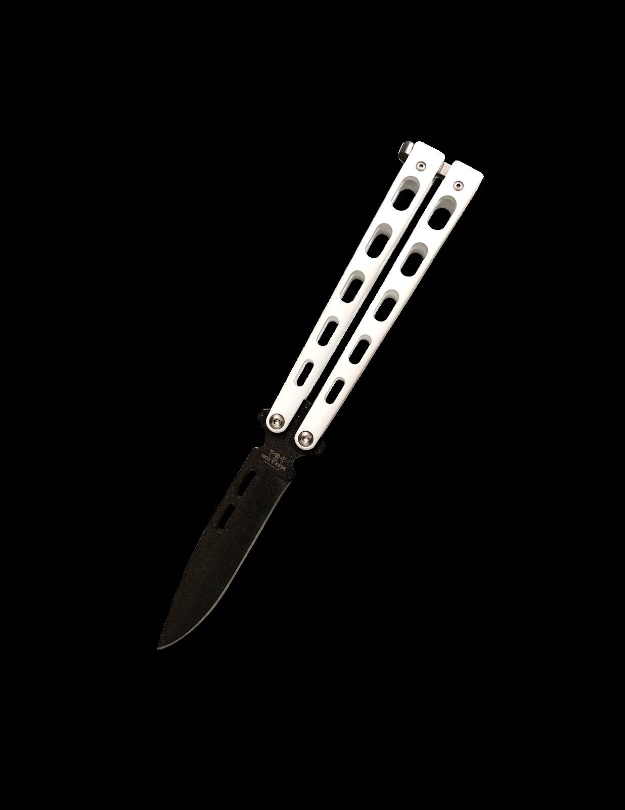 BEAR & SONS 5" WHITE BTTRFLY 1095 PWDR CT SPEAR PT BLD