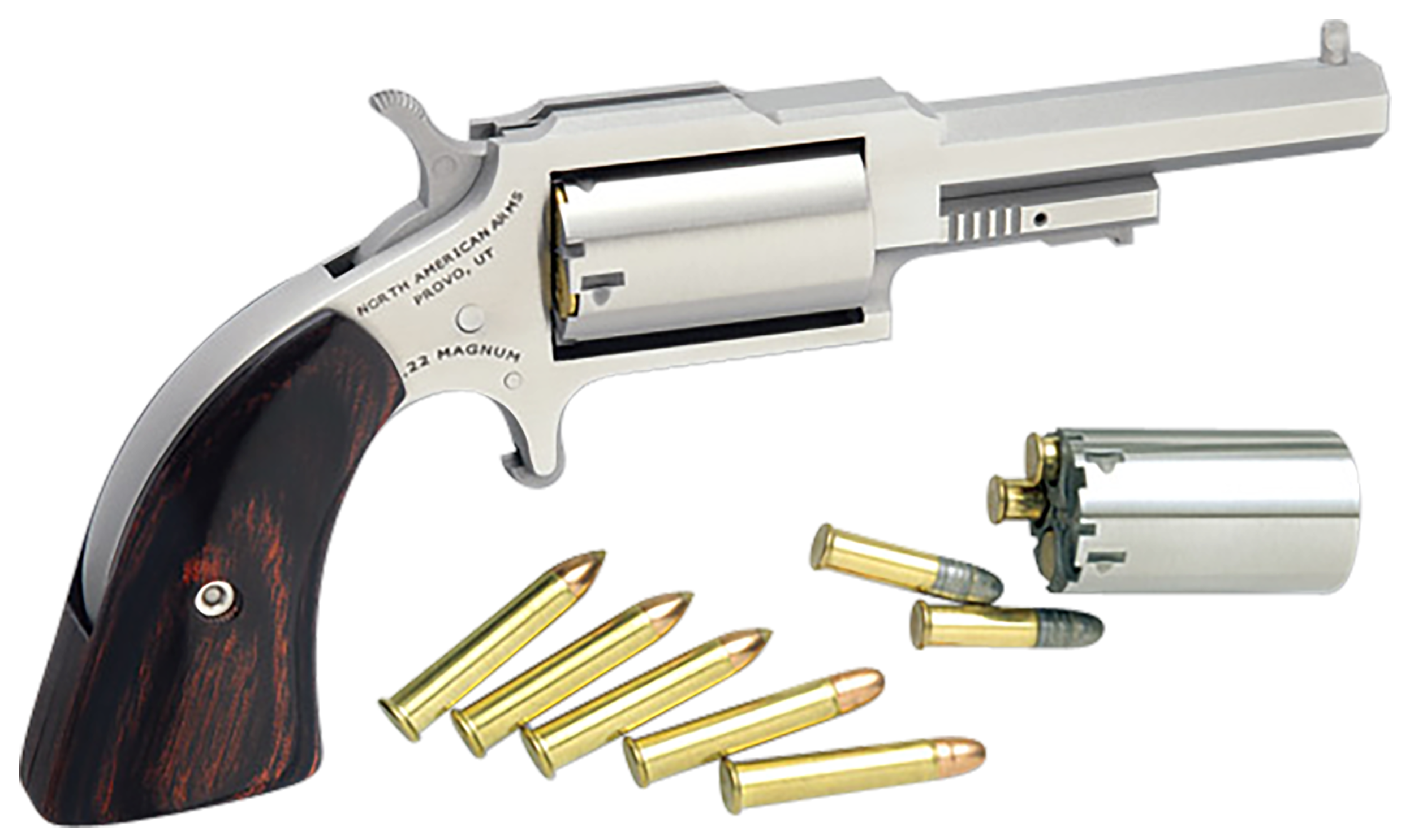 North American Arms 1860250C 1860 Sheriff 22 LR/22 WMR 5 Shot 2.50" Stainless Steel Barrel, Frame & Cylinder, Rosewood Boot Grip, Exposed Hammer
