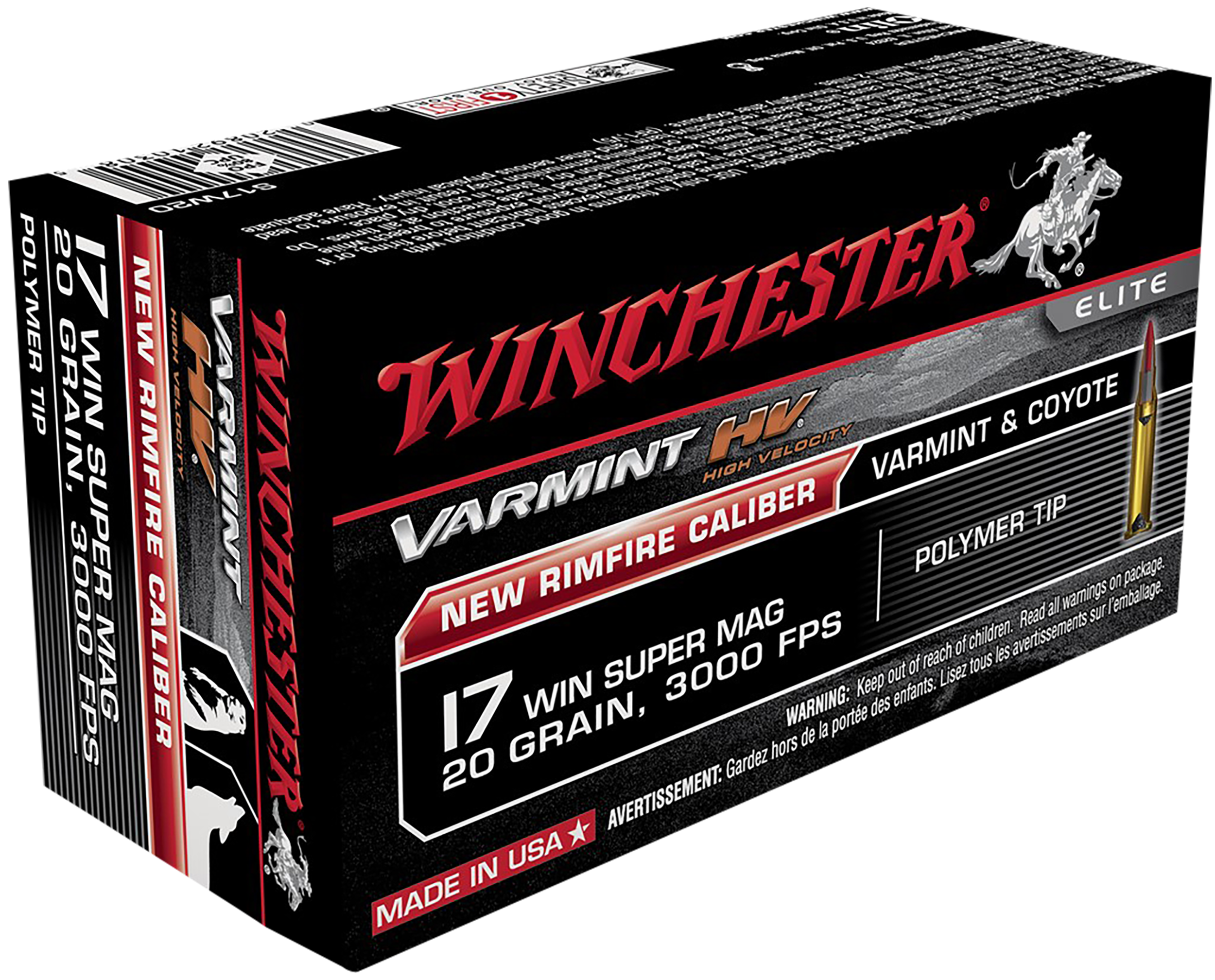 Winchester Ammo S17W20 Varmint HV 17WSM 20gr Polymer Tip 50 Per Box/10 Case