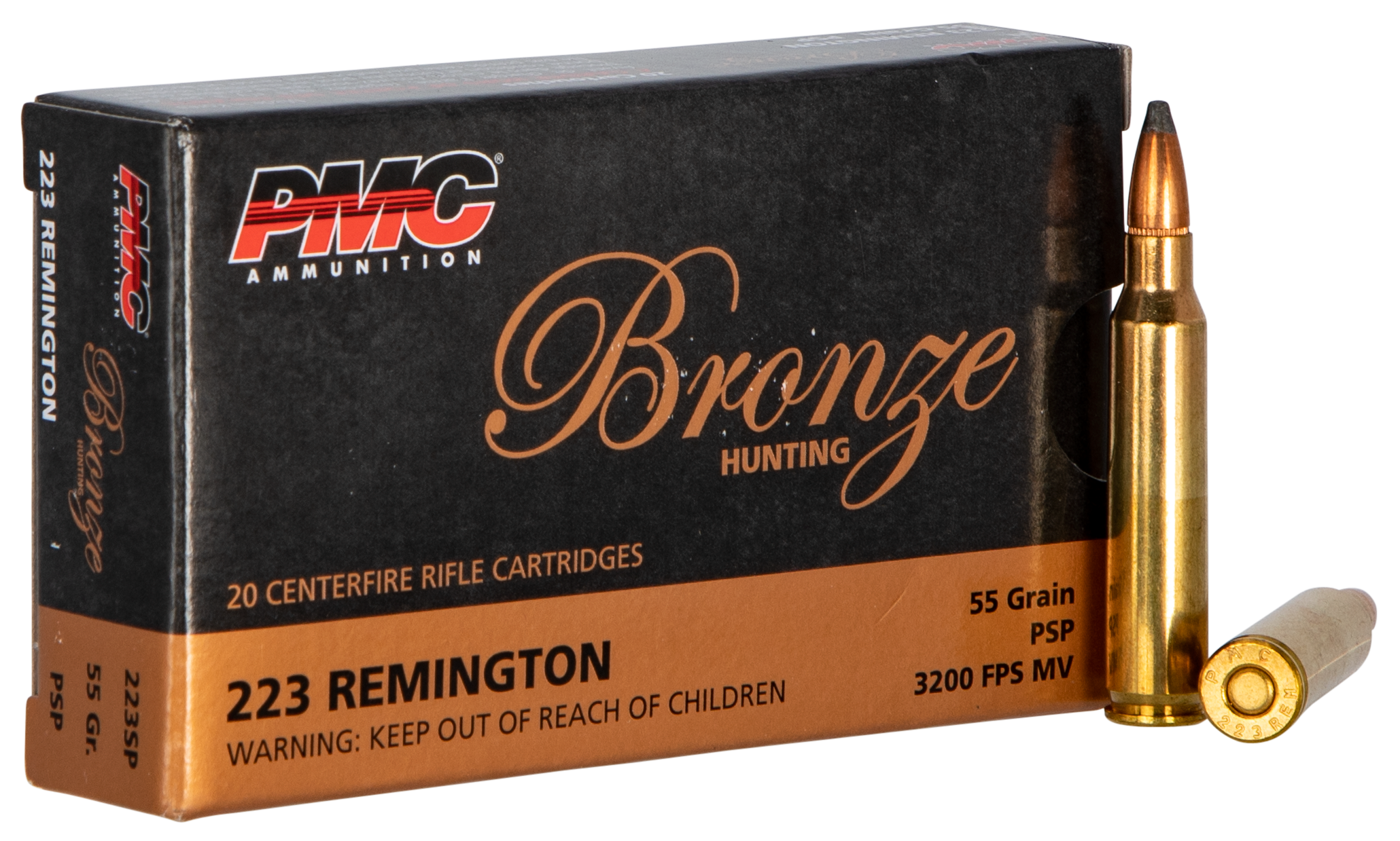 PMC 223SP Bronze 223Rem 55gr Pointed Soft Point 20 Per Box/10 Case