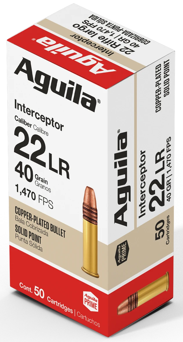 Aguila 1B220320 Interceptor  22LR 40gr Copper Plated Solid Point 50 Per Box/20 Case