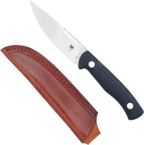 COBRATEC KOONSMAN 4" FIXED BLD BLACK D2 W/LEATHER SHEATH!