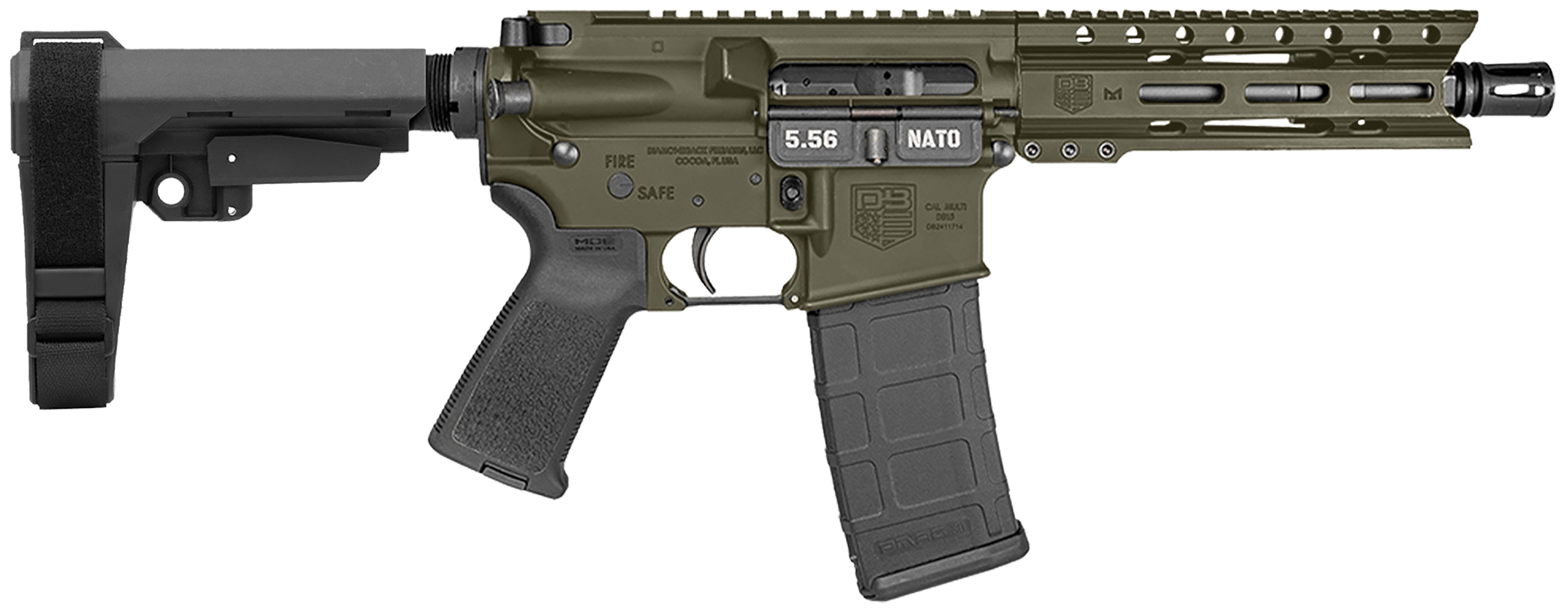 Diamondback DB1913K101 DB15  5.56 NATO 30+1 7" Black Nitride Heavy Threaded Barrel, OD Green Cerakote Picatinny Rail Aluminum Receiver, 6" M-LOK Handguard, SB Tactical Brace & Black Magpul MOE Grip