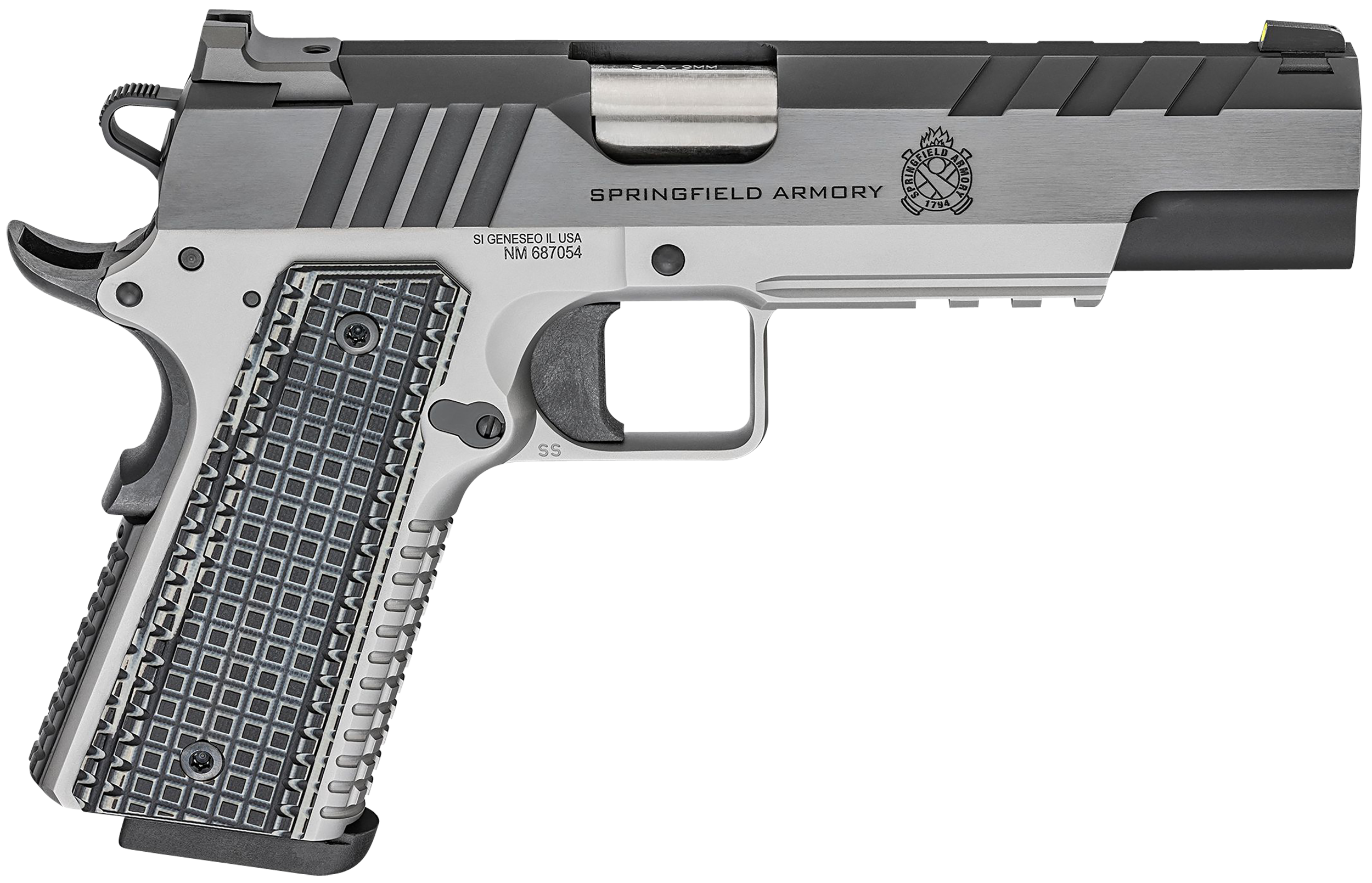 Springfield Armory PX9219L 1911 Emissary 9mm Luger 5" 9+1 Stainless Steel Frame Blued Carbon Steel with Tri-Top Cut Slide Black VZ Thin-Line G10 Grip Fiber Optic Front Sight Includes 2 Mags