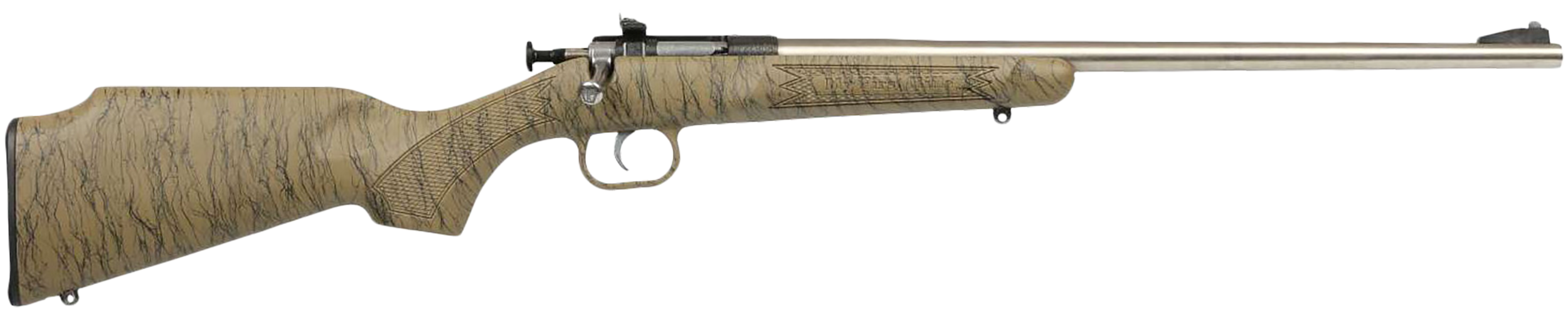 Crickett KSA2443 Gen2 Youth 22 LR 1rd 16.13" Stainless Single Shot Barrel, Stainless Steel Receiver, Tan w/Black Webbing Fixed Synthetic Stock