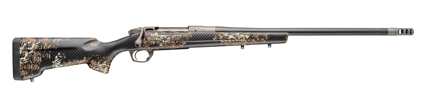 Bergara Rifles BPR38-300PRC Premier Cima Pro 300 PRC 3+1 22" Carbon Fiber CURE Threaded Barrel, Titanium Cerakote Stainless Steel Drilled & Tapped Receiver, Fixed Carbon Fiber w/Brown & Tan Sponge Acc
