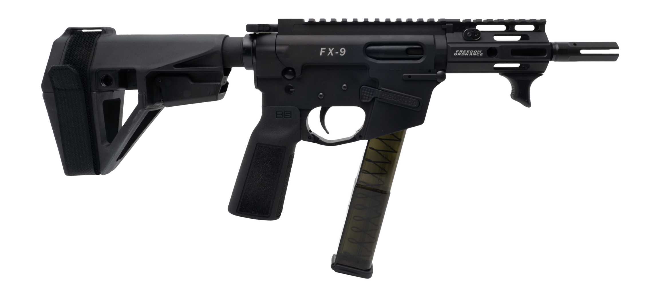 Freedom Ordance FX9P4E-BLK FX9P Elite 9mm Luger 4" Black Nitride Threaded Barrel, Black Anodized Aluminum Receiver w/Picatinny Rail, M-LOK Handguard, Black Polymer SB Tactical SBA5 Brace, Black Polyme