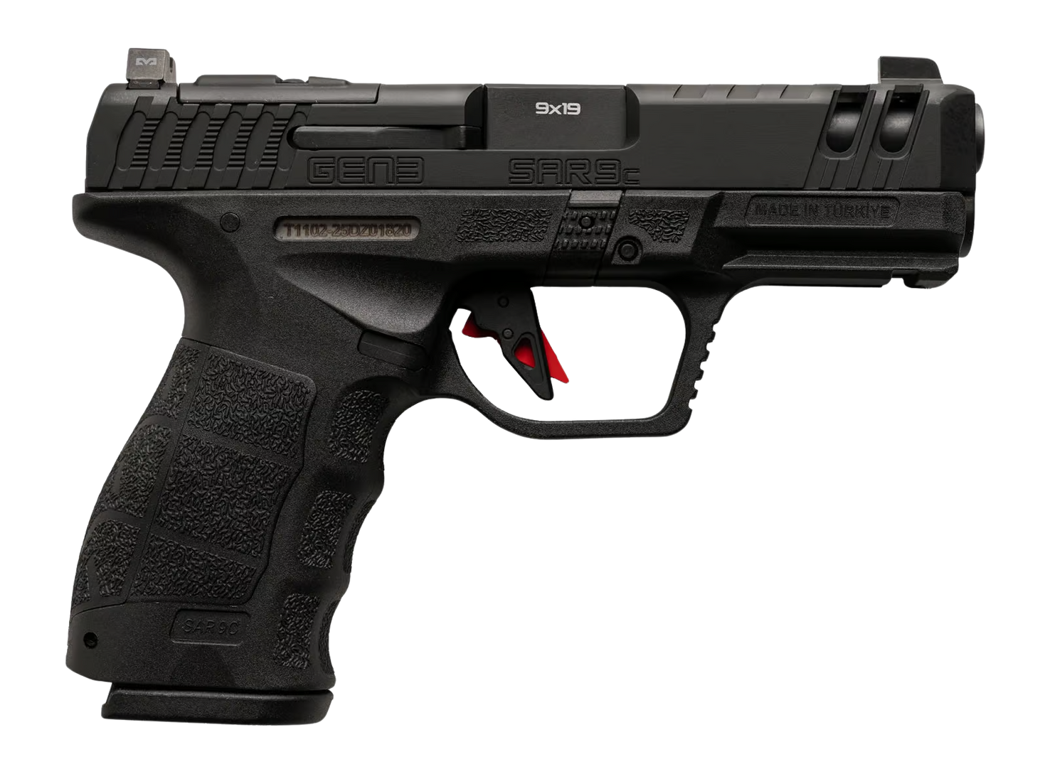 Sarsilmaz SAR9CG3BL10 SAR9 Gen3 Compact 9mm Luger 10+1 4.10" Black Barrel, Black Steel Optic Cut/Serrated Slide, Black Polymer Frame w/Picatinny Rail, Textured Grip, RMSc Footprint