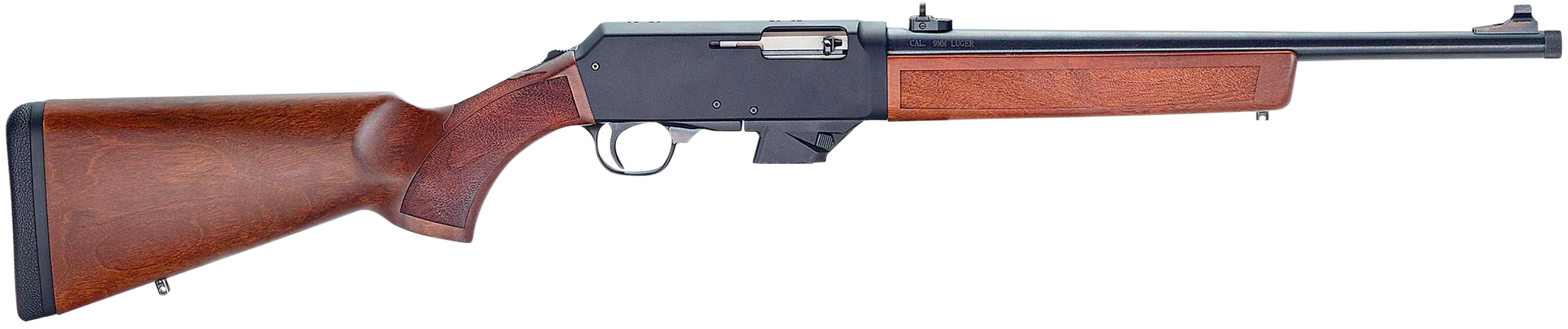 Henry H027H9S Homesteader w/Sig/S&W Mag Well Adapter 9mm Luger 10+1 16.37" Blued Steel Threaded Barrel, Black Anodized Aluminum Drilled & Tapped Receiver, American Walnut Wood Fixed, Ambidextrous