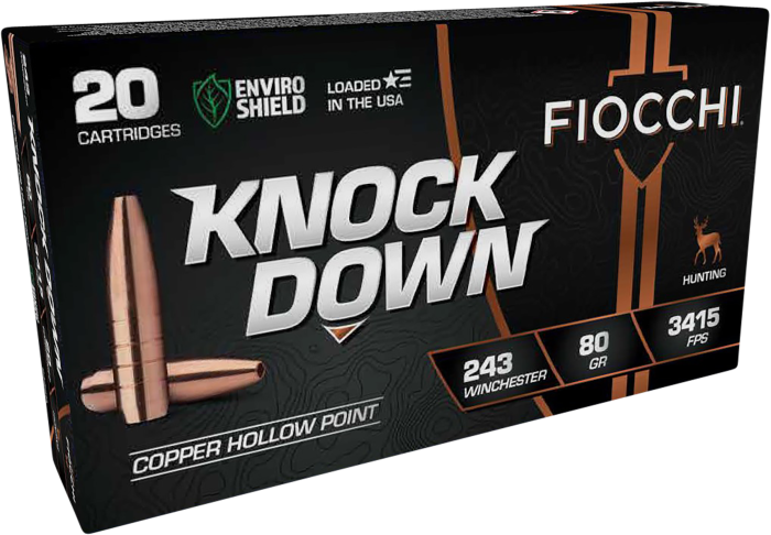 Fiocchi 243BHC Knock Down 243Win 80gr Copper Hollow Point 20 Per Box/10 Case
