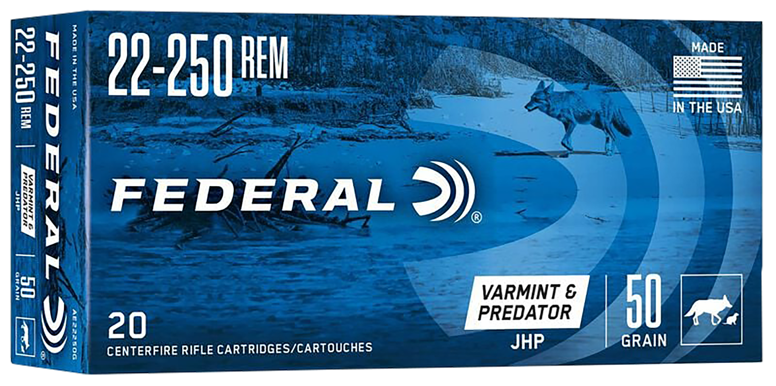 Federal AE22250G American Eagle Varmint & Predator 22-250Rem 50gr Jacketed Hollow Point 20 Per Box/10 Case