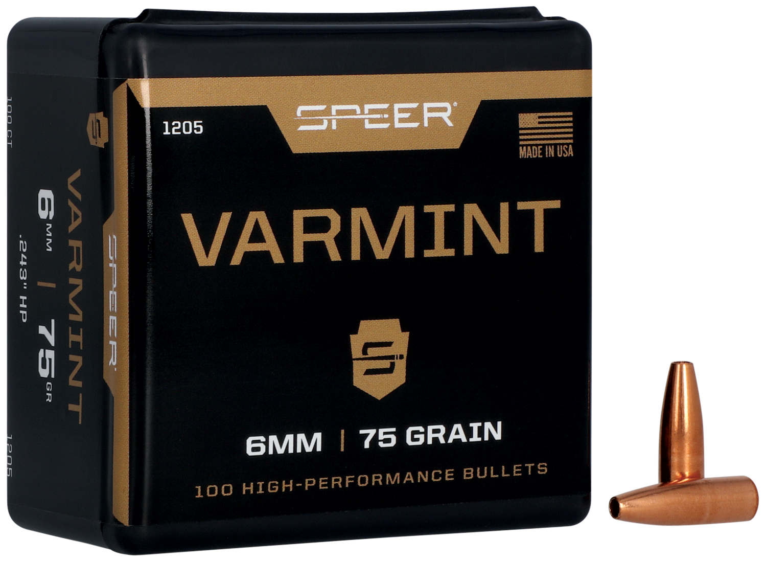 Speer 1205 Varmint 6mm 75gr Jacketed Hollow Point 100 Per Box/5 Case