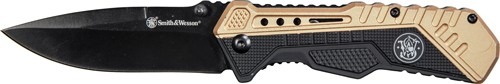 S&W KNIFE BLACK/FDE SPRING AST 3.5" BLACK BLADE RUB/ALUM