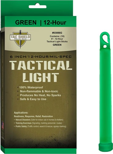 TAC SHIELD TACTICAL LIGHT STICK 12 HOUR 6" GREEN 10PK