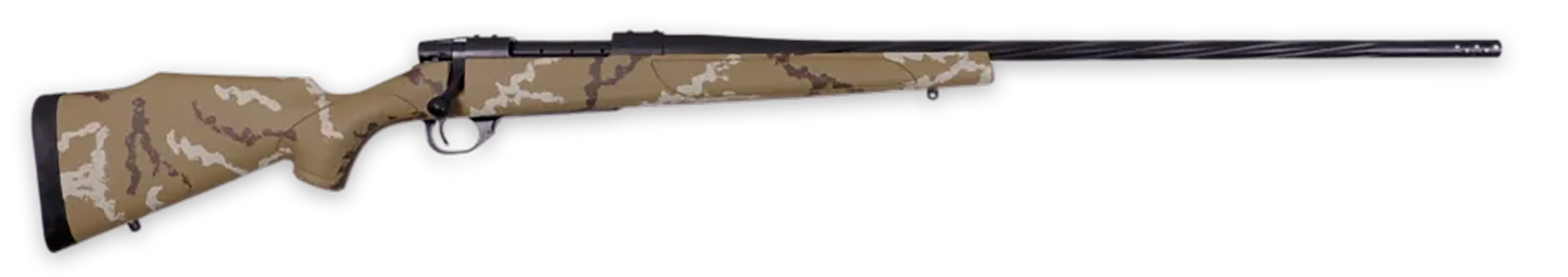 Weatherby VHH270NR6B Vanguard Outfitter 270 Win 5+1 24" Threaded/Spiral Fluted, Graphite Black Barrel/Rec, Tan with Brown & White Sponge Synthetic Stock, Accubrake Muzzle Brake, Adj. Trigger